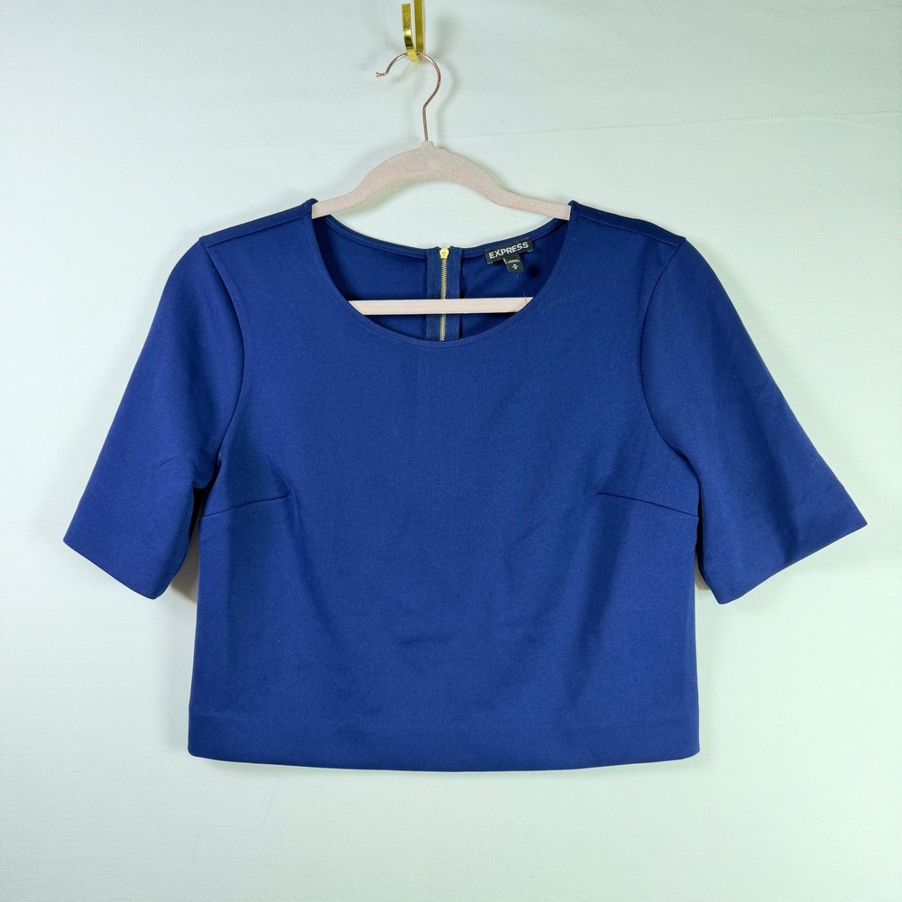 EXPRESS Royal Blue Exposed Back Zip Scuba Knit Crop Top Medium